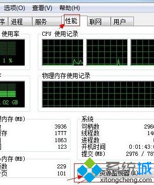 点击资源监视器按钮