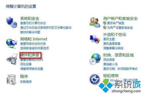 点击“硬件和声音”