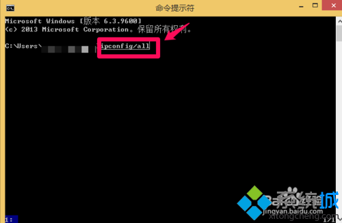 输入“ipconfig/all”