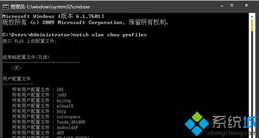 输入netsh wlan show profiles