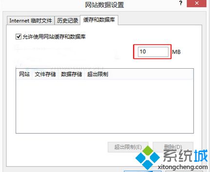 Win8系统IE浏览器“允许网站使用缓存和数据库”选项有什么作用