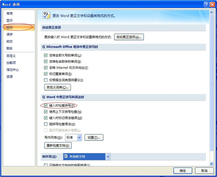 Word关闭/取消自动检查拼写功能图解