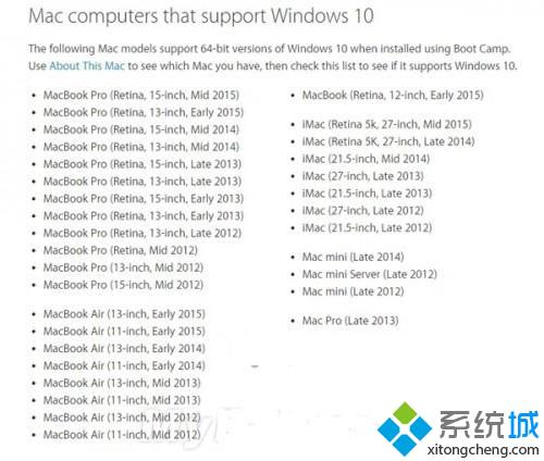 支持Windows 10的蘋果電腦型號