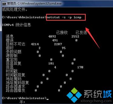 手動(dòng)輸入：netstat -s -p icmp命令