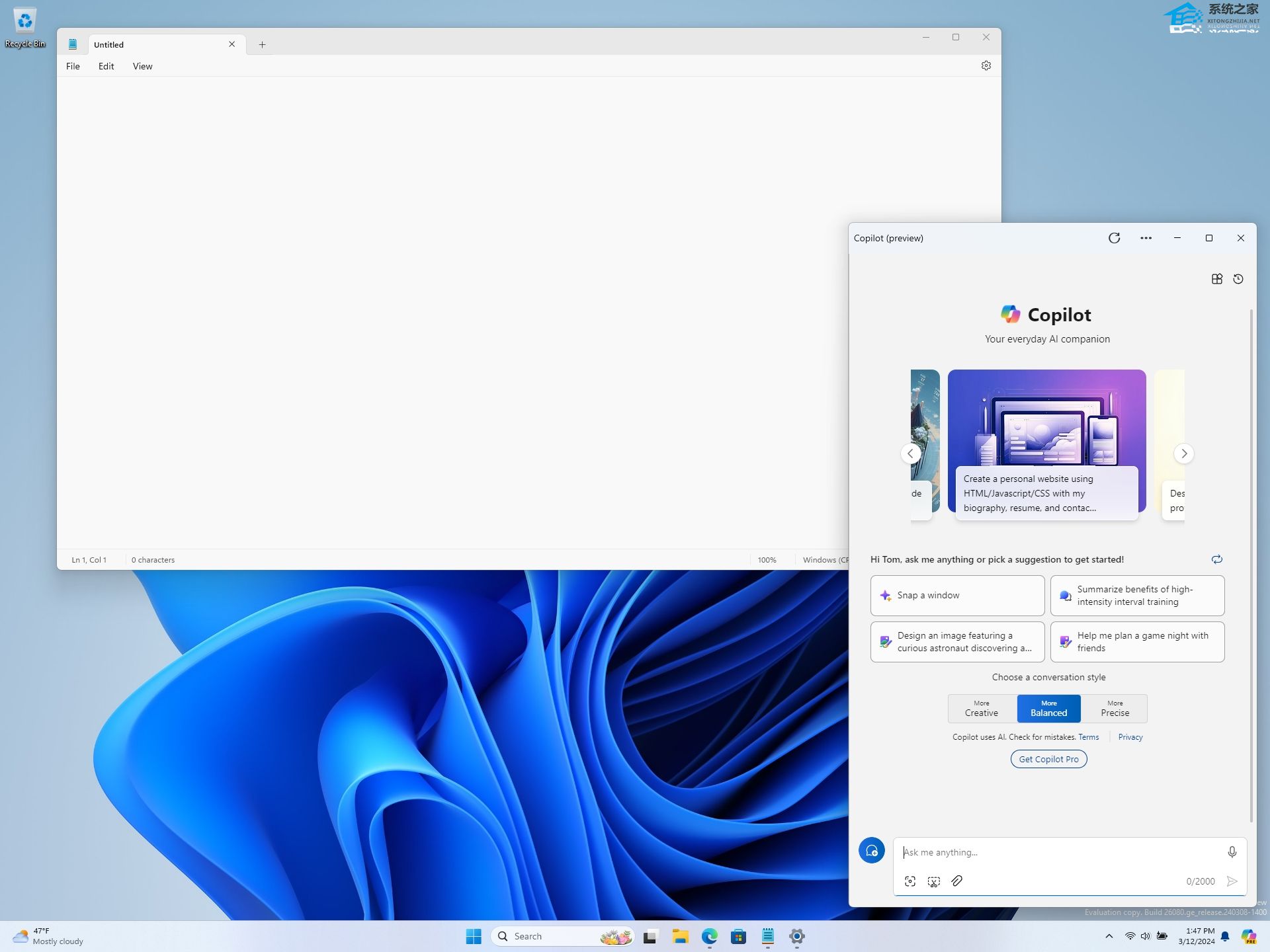微软推送<a href=/win11/ target=_blank class=infotextkey>win11</a>预览版26080（KB5037133），大幅提升Copilot助手效能！